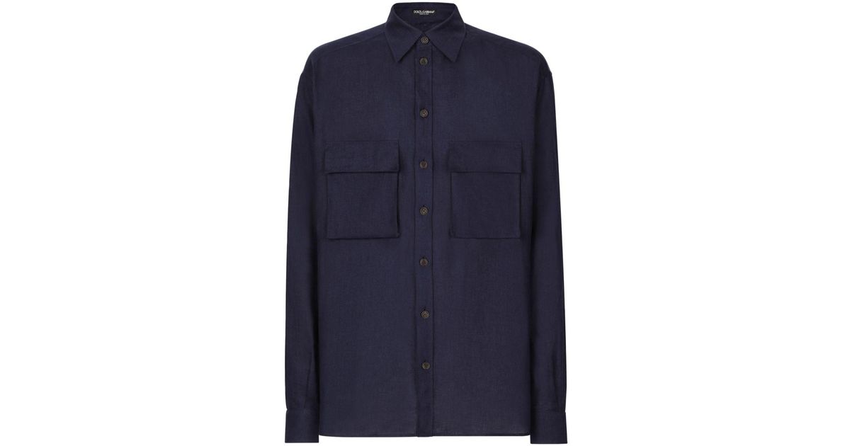 Dolce & Gabbana Button-up Linen Shirt in Blue for Men | Lyst