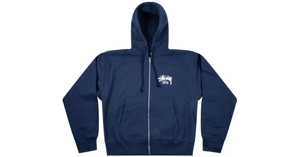 Stussy Paris Zip-Up Hoodie in Blue for Men | Lyst