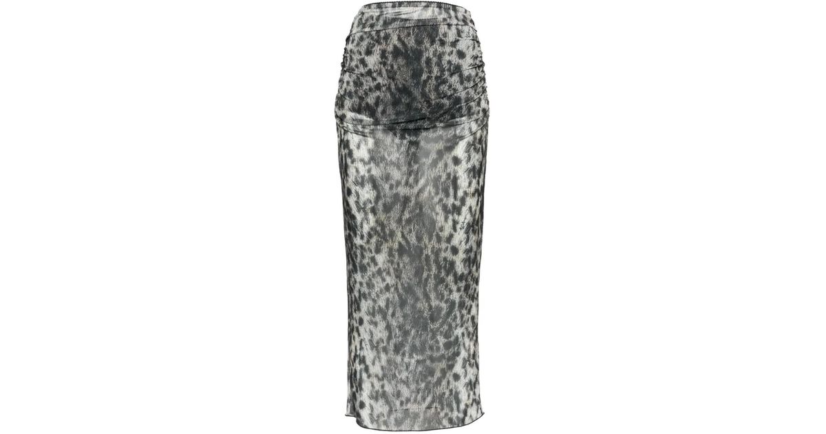 Naya Patchwork Leopard Asymmetric Print Midi Skirt