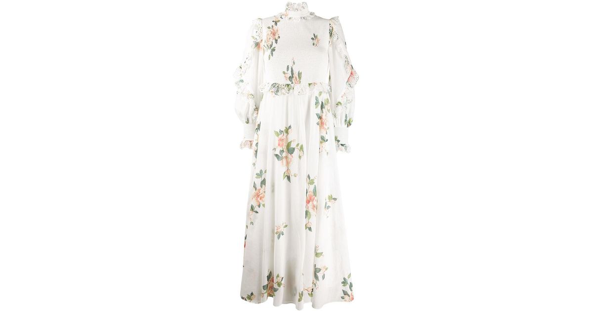 Zimmermann Cotton Kirra Shirred Floral Dress in Ivory (White) - Lyst