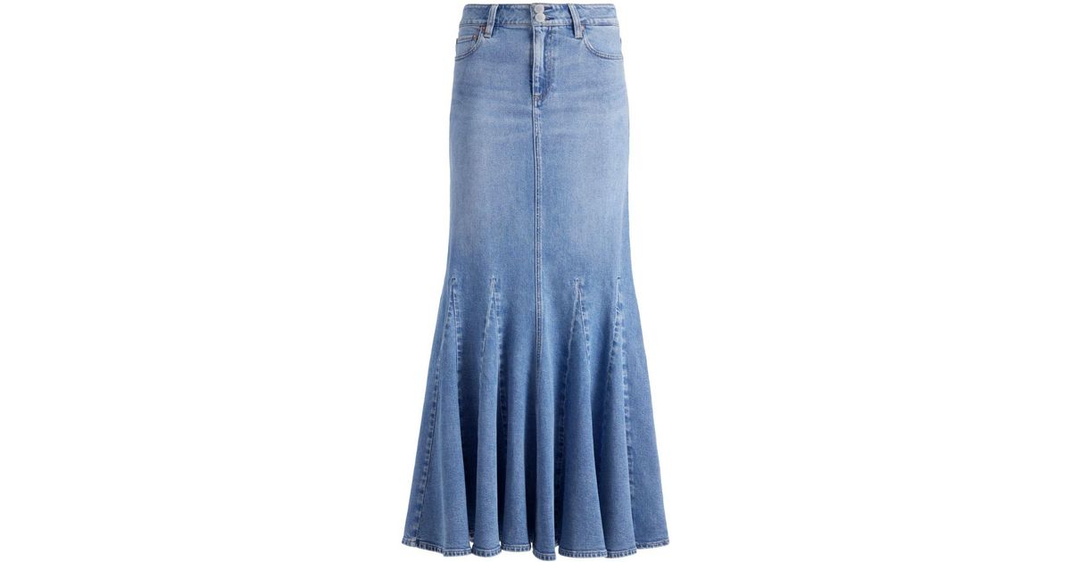 Alice + Olivia Nala Godet Maxi Denim Skirt in Blue | Lyst