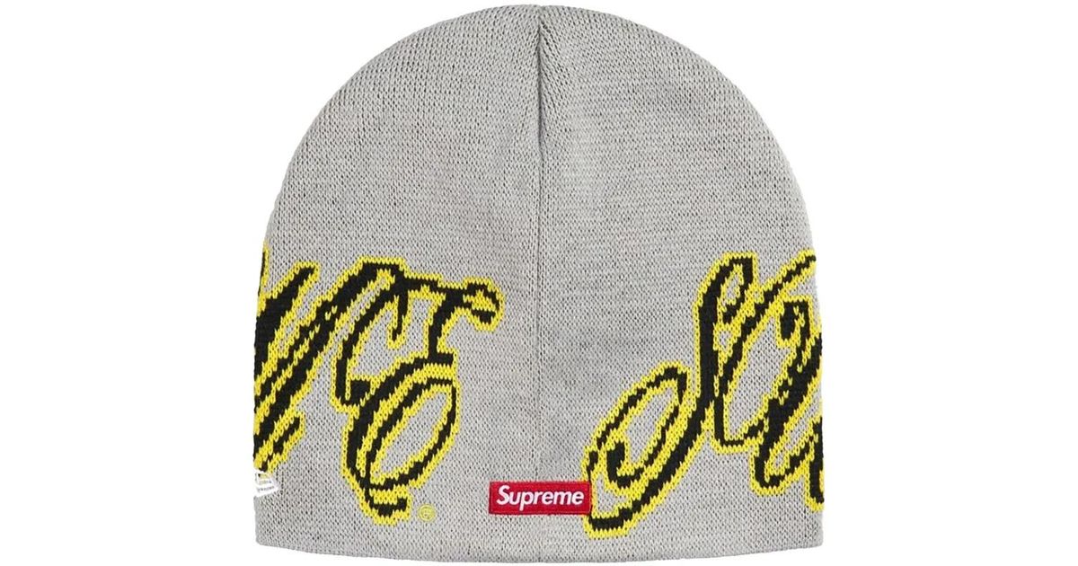 Supreme X New Era Cursive Beanie Hat in Gray for Men | Lyst