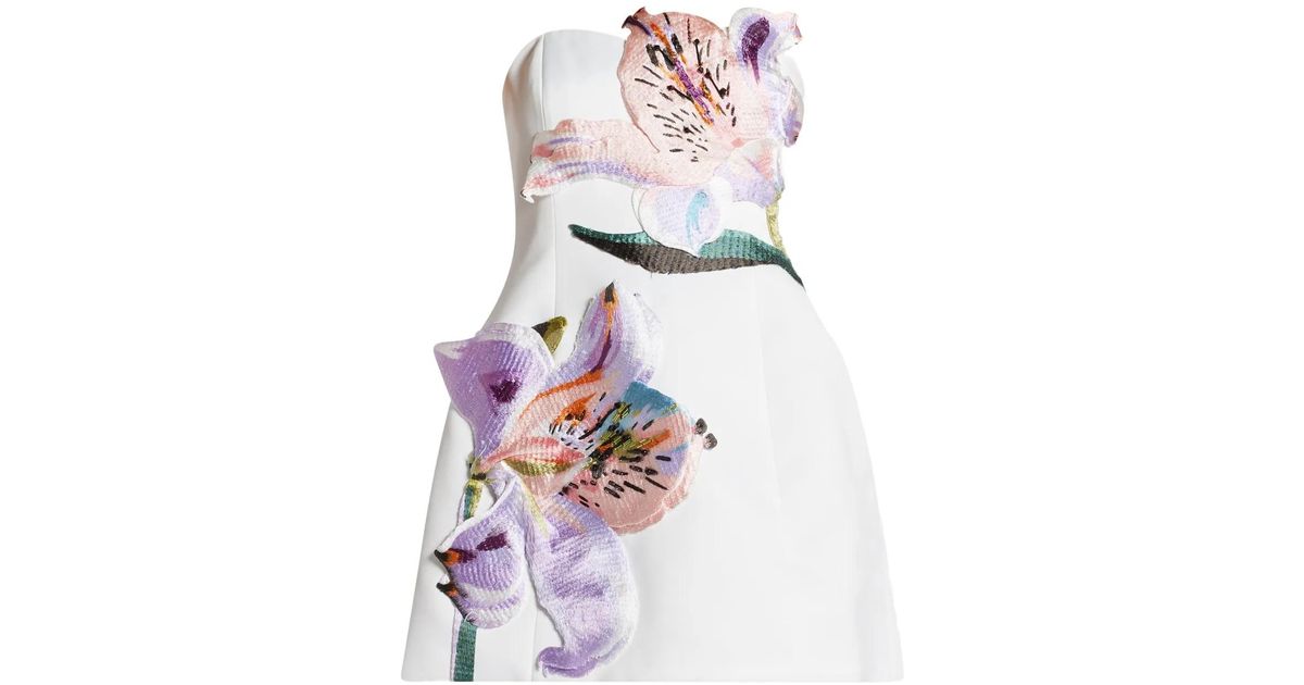 LEO LIN Rosario Floral-Appliqu Strapless Dress in White | Lyst Australia