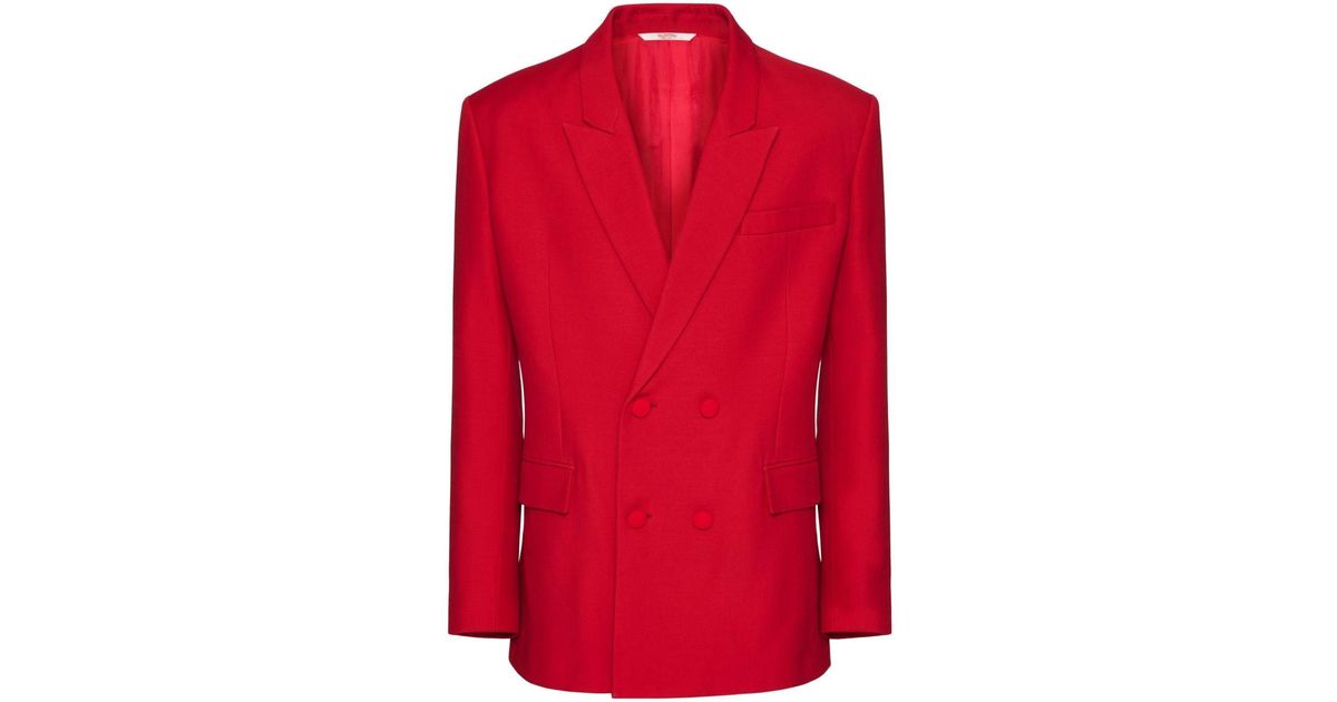 Valentino Garavani Crepe Couture Double-breasted Blazer in Red for Men |  Lyst