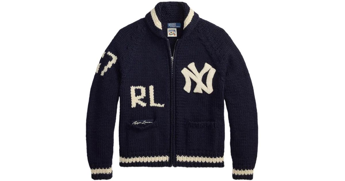 Polo Ralph Lauren Logo-Patch Chunky-Knit Cardigan in Blue for Men | Lyst UK