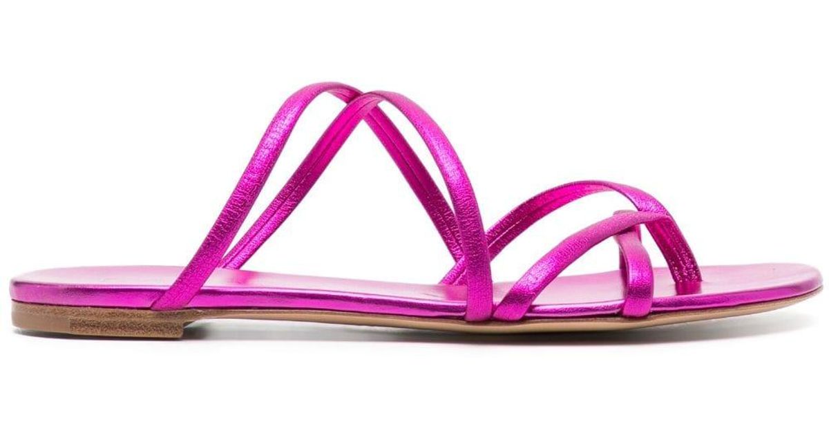 Casadei Metallic Leather Slides in Pink | Lyst