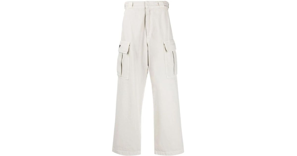 Prada Wide-Leg Cotton Cargo Trousers in White for Men | Lyst