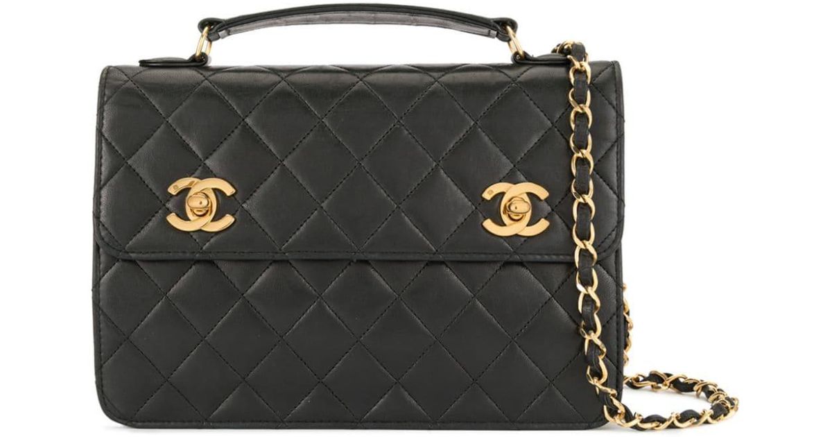 Chanel Pre-Owned Double Turn-lock 2way Bag in Black | Lyst
