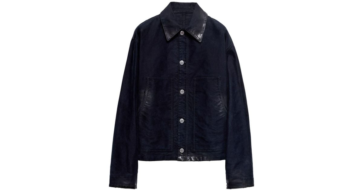 Prada Leather-Effect Moleskin Blouson Jacket in Blue for Men