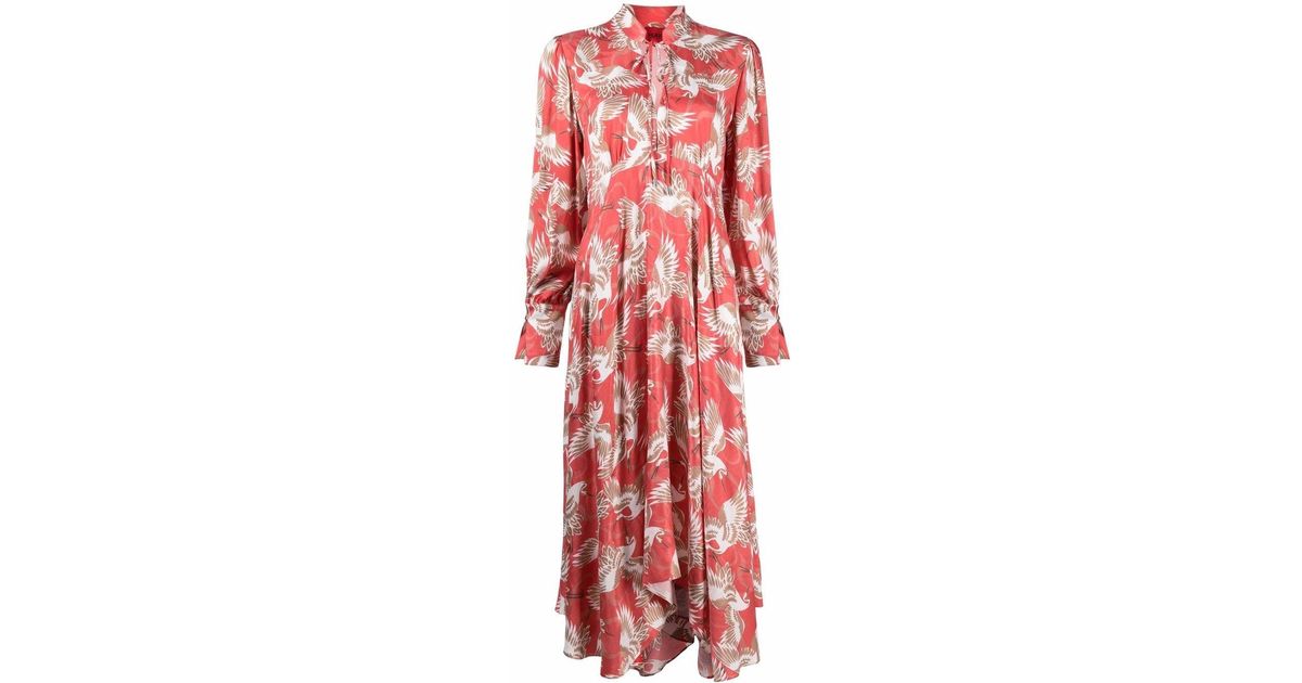 HUGO Kleid mit Vogel-Print in Rot | Lyst DE