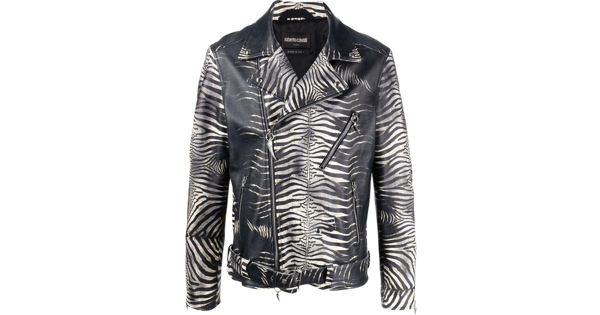 Roberto Cavalli Zebra-print Biker Jacket in Black for Men | Lyst