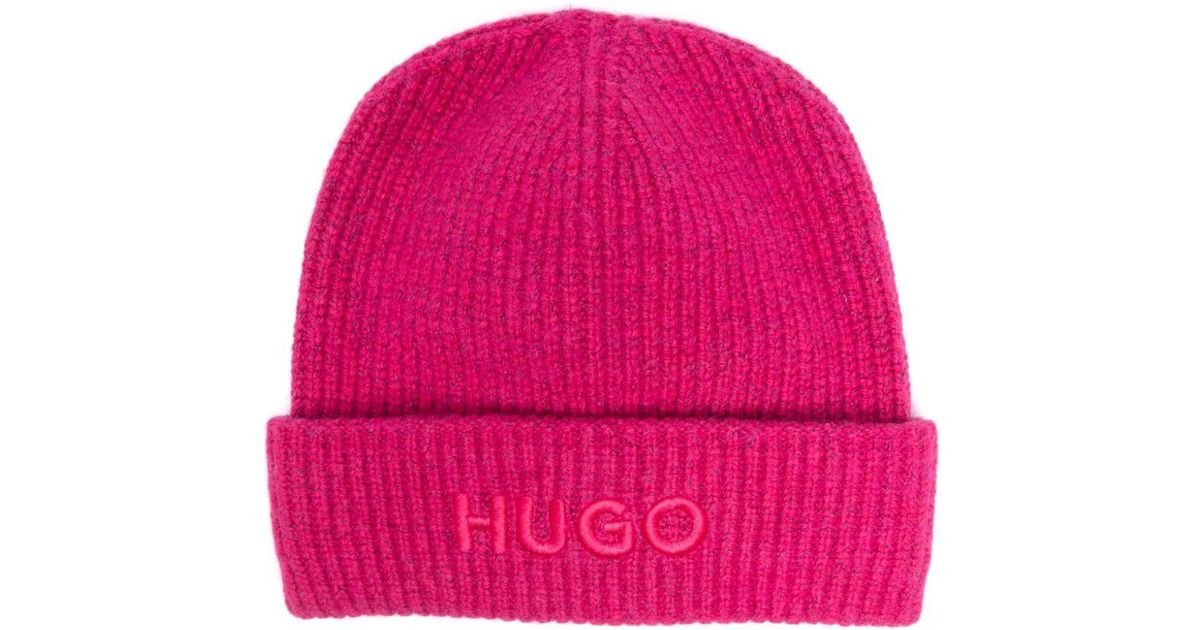 HUGO Bestickte Beanie in Pink | Lyst DE