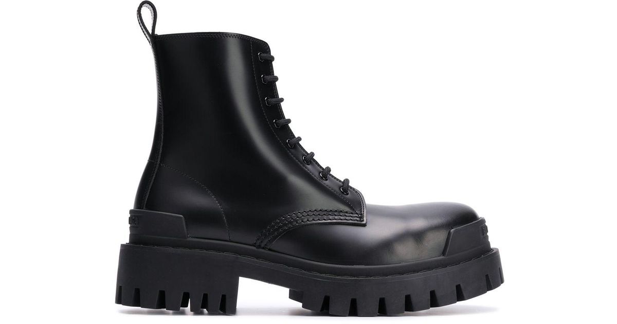 Balenciaga Leather Military Style Ankle Boots in Black | Lyst
