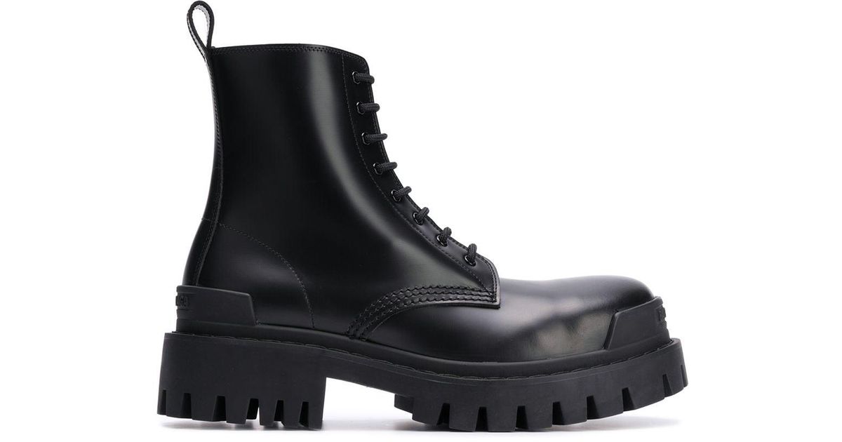 Balenciaga Leather Military Style Ankle Boots in Black Lyst
