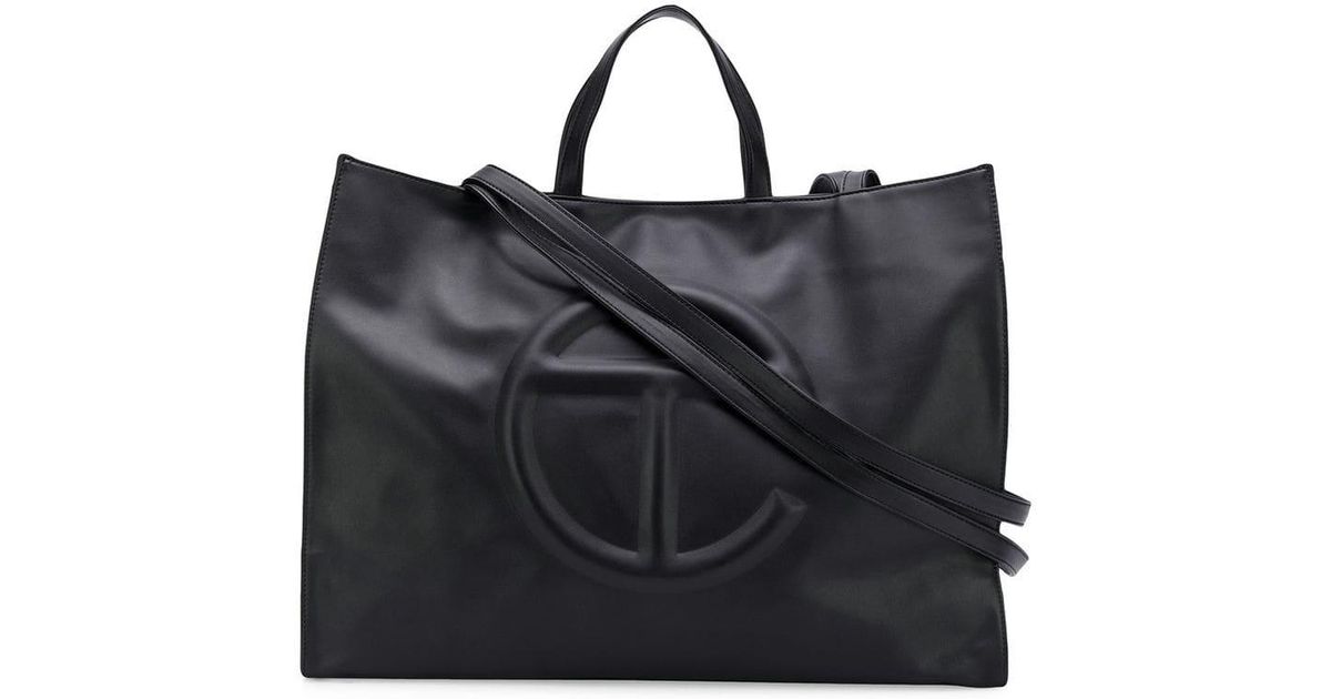 Telfar Leather Embossed Logo Shopper Bag in Black Lyst