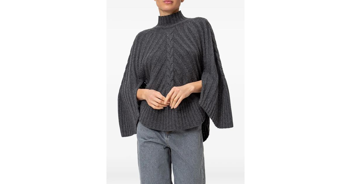 Twinset Cable-Knit High-Neck Sweater in Gray | Lyst