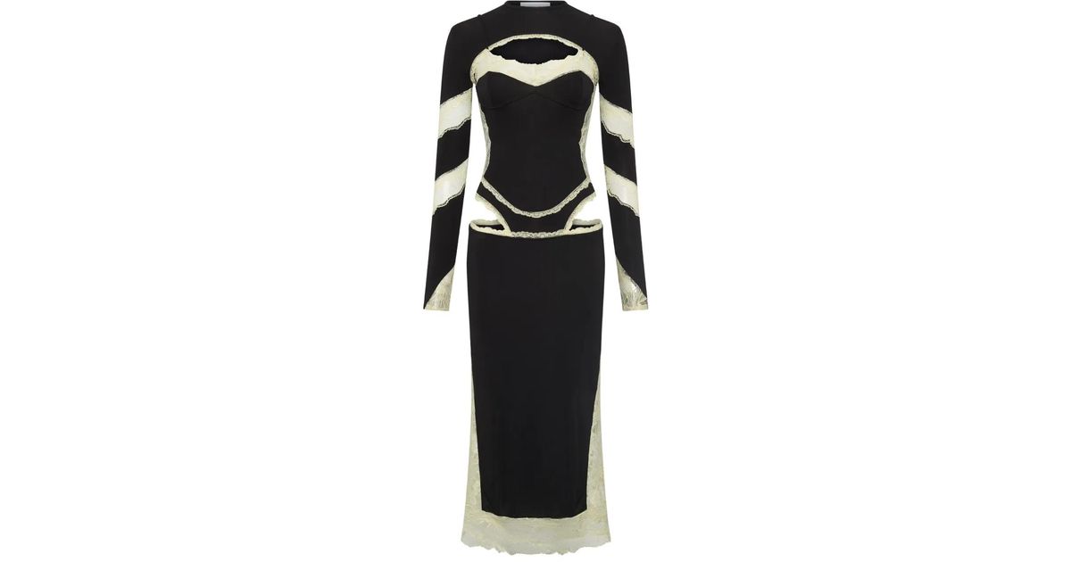 marine serre black dress Marine Serre Layered Long Dress In Jersey And Mesh