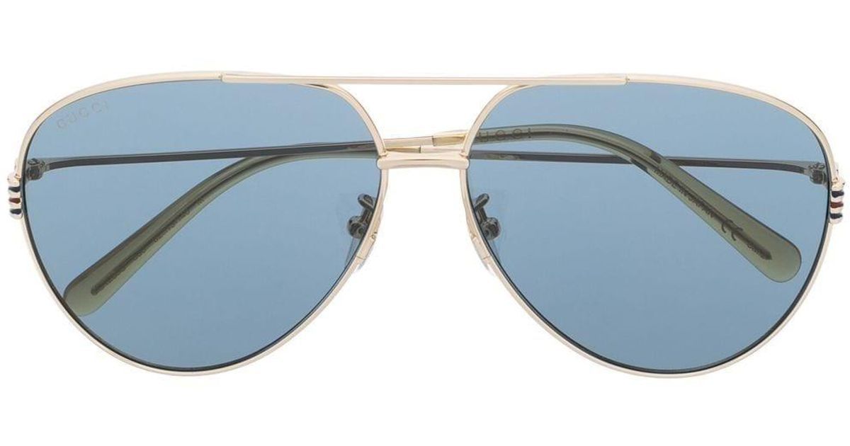 Gucci Double-bridge Pilot-frame Sunglasses in Blue | Lyst