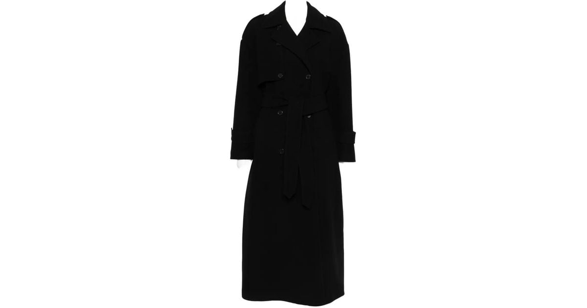 THE NINA STUDIO Belted Double-Breasted Coat in Black Lyst UK