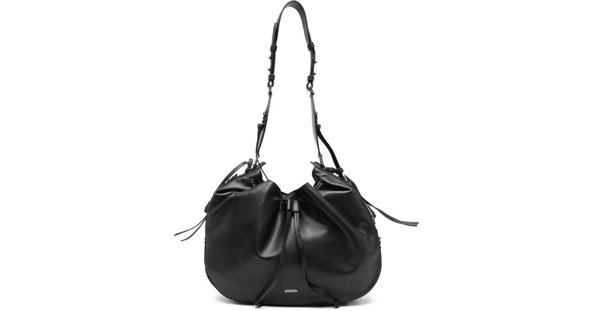 Isabel Marant Drawstring Leather Shoulder Bag in Black | Lyst