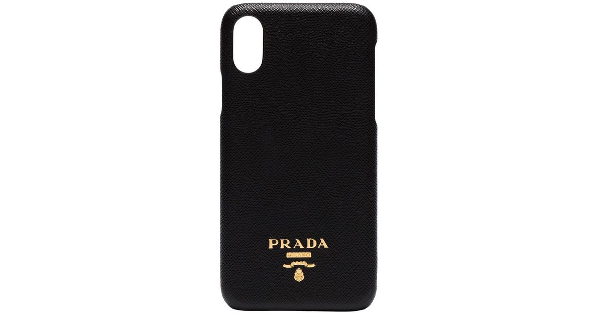 Prada Black Leather Logo Iphone X Case - Lyst