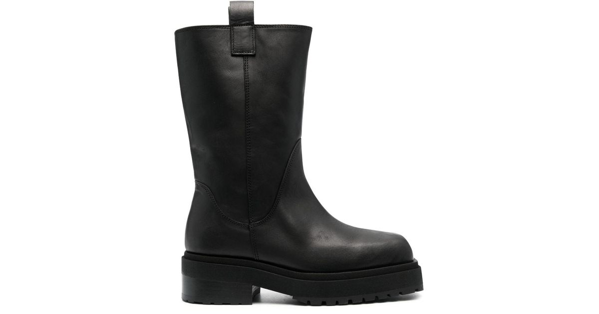 Eckhaus Latta Leather Stacked Boots in Black | Lyst