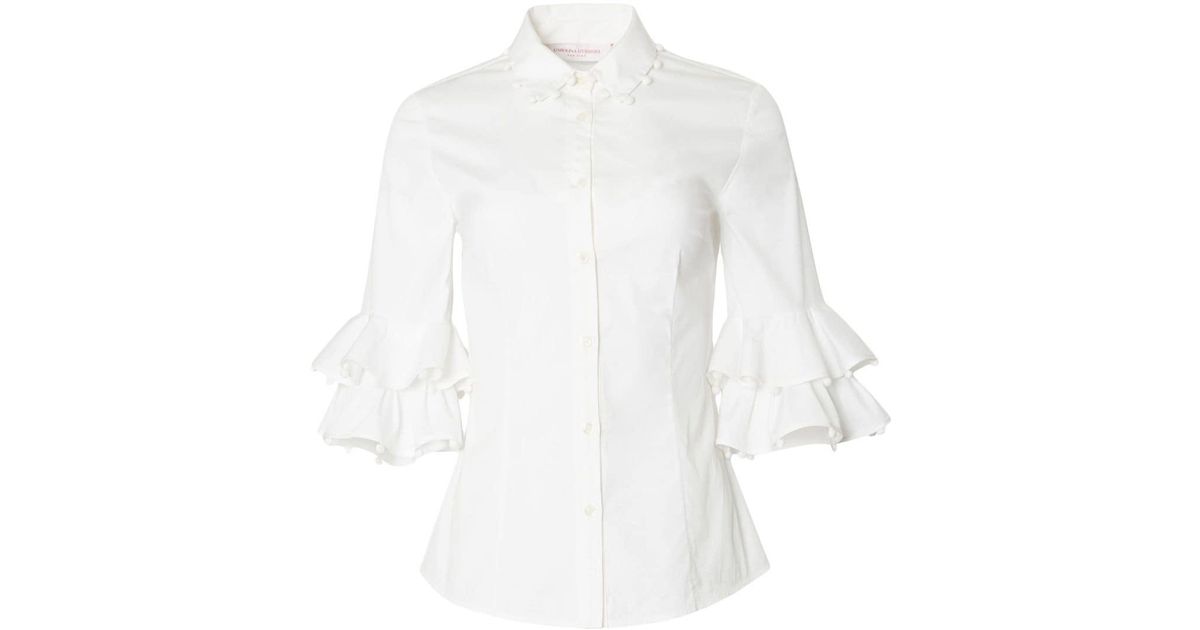 Carolina Herrera Ruffled Half-sleeve Shirt in White | Lyst