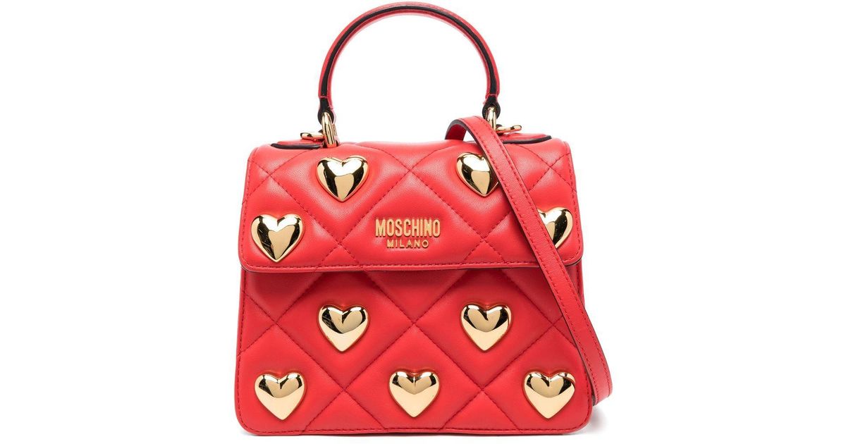 Moschino Heart-stud Quilted Crossbody Bag in Red | Lyst
