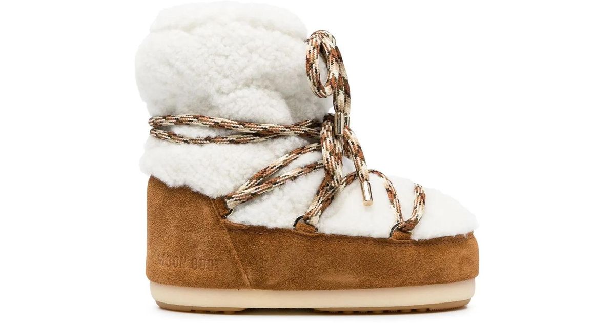 Moon Boot Icon Low Shearling Boots in Brown | Lyst