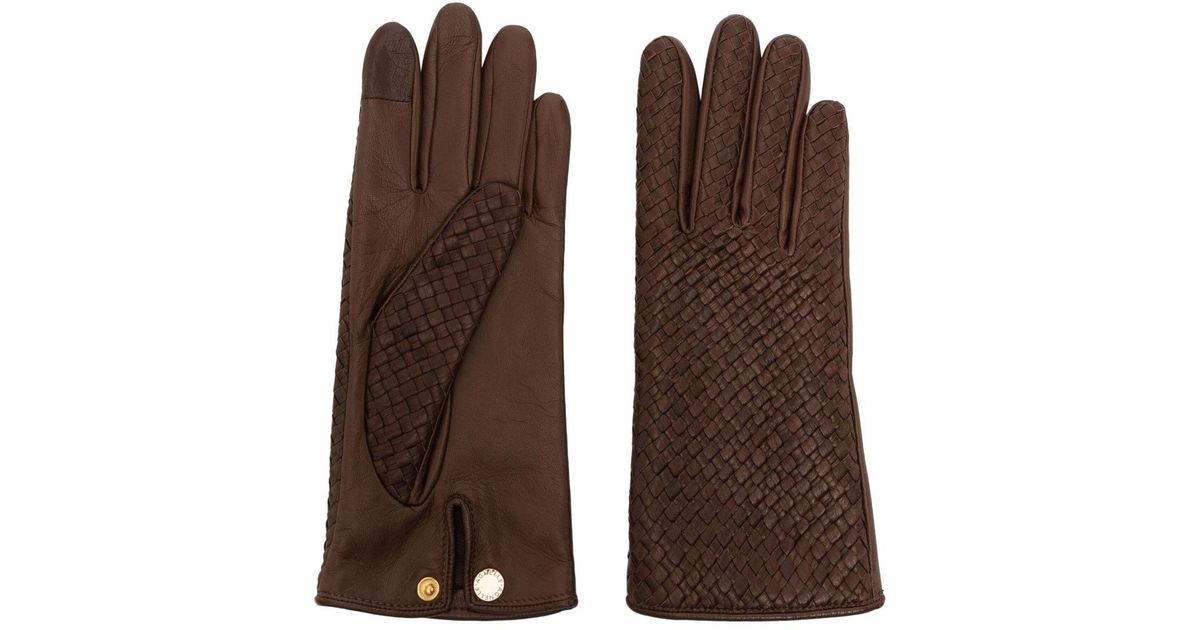Agnelle Chloe Interwoven Leather Gloves - Brown