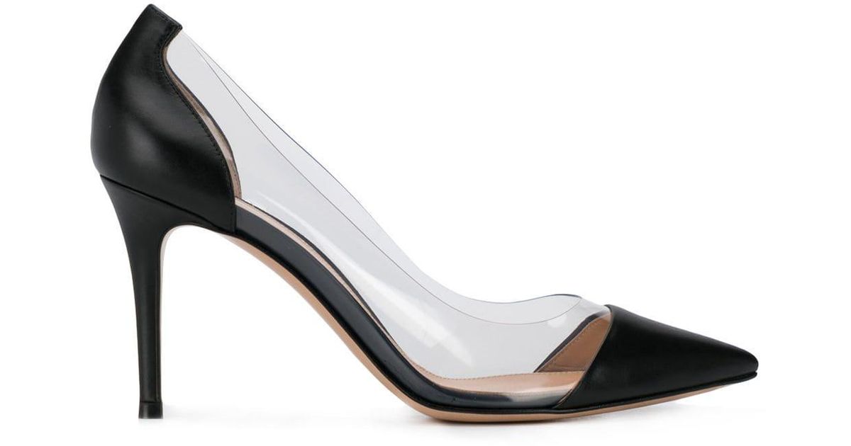 black transparent pumps