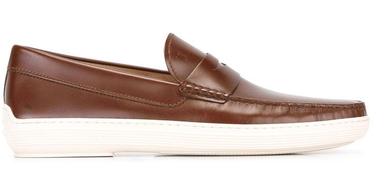 Tod's Leather Chunky Sole Penny Loafers in Brown for Men - Lyst