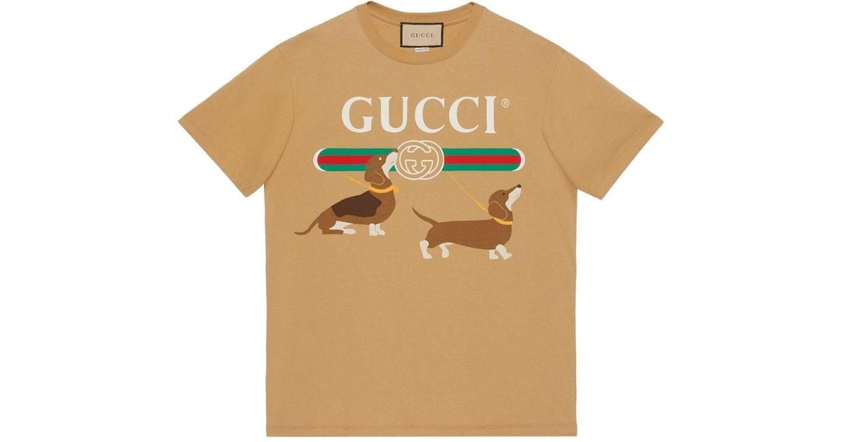 Gucci Logo Dog Print T-shirt in Natural for Men | Lyst