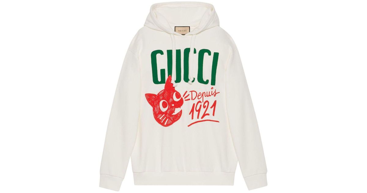 Indlejre Frosset Specialist Gucci Logo-print Cotton Hoodie in Gray | Lyst