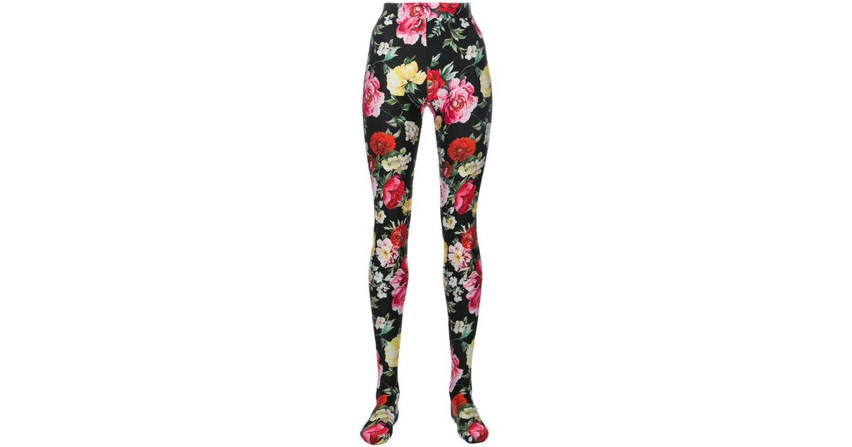 Dolce & Gabbana Synthetic Floral Print Tights in Black | Lyst