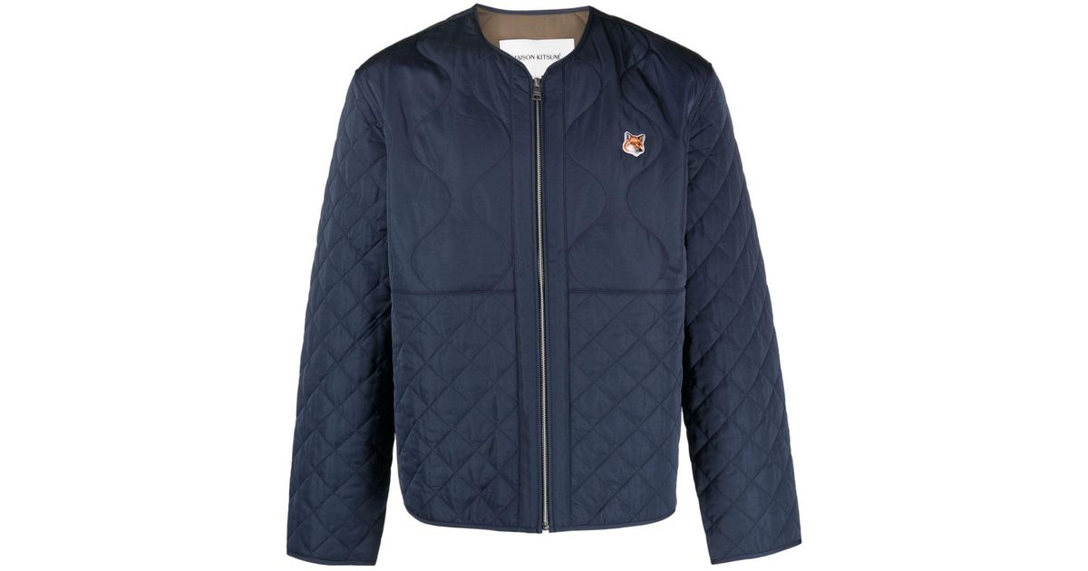 Maison Kitsuné Logo-patch Quilted Jacket in Blue for Men | Lyst