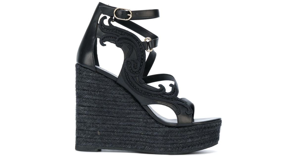 Versace Leather Strappy Wedge Sandals 