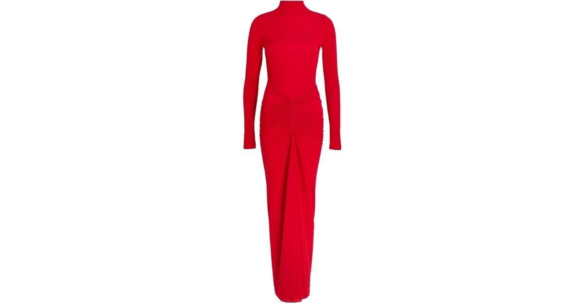 Ronny Kobo Scorpio Ruched Turtleneck Maxi Dress in Red | Lyst UK