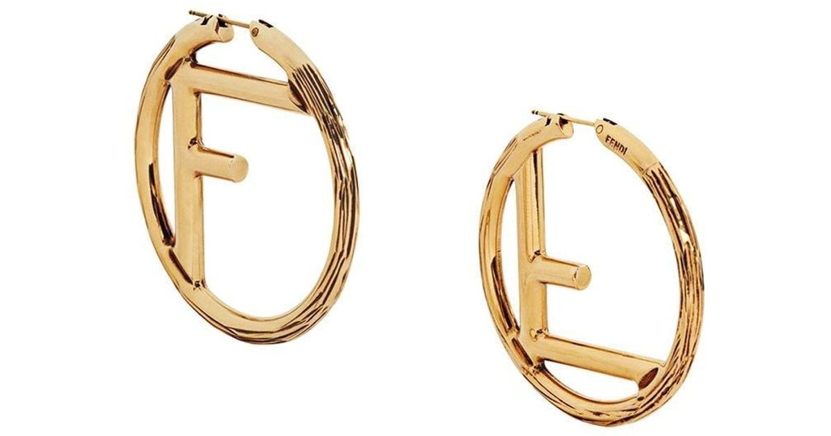 Fendi F Logo Small Hoop Earrings - Gold-Tone Metal Hoop, Earrings -  FEN288946