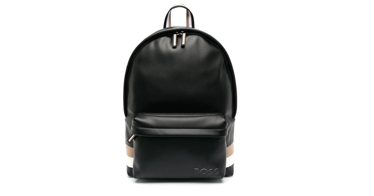 BOSS by HUGO BOSS Leder Byron Rucksack mit Streifen in Schwarz für
