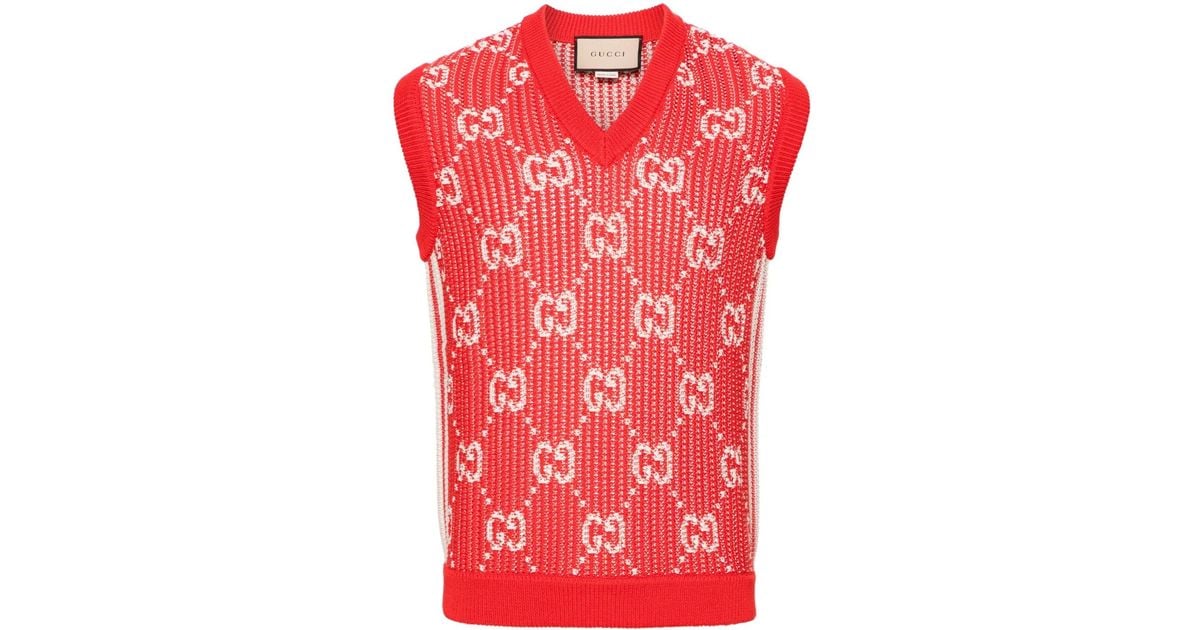 Gucci Ivory Waistcoat With Gg in Red for Men Lyst Canada