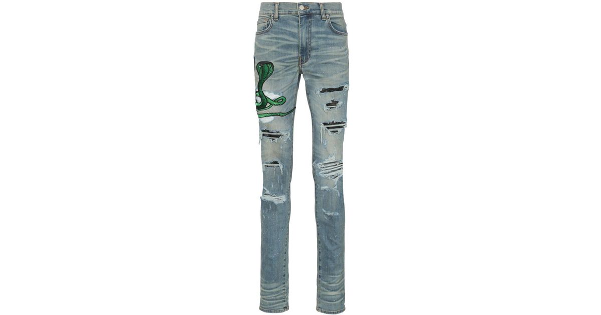 Amiri Denim Snake Patch Embroidered Skinny Jeans in Blue for Men | Lyst