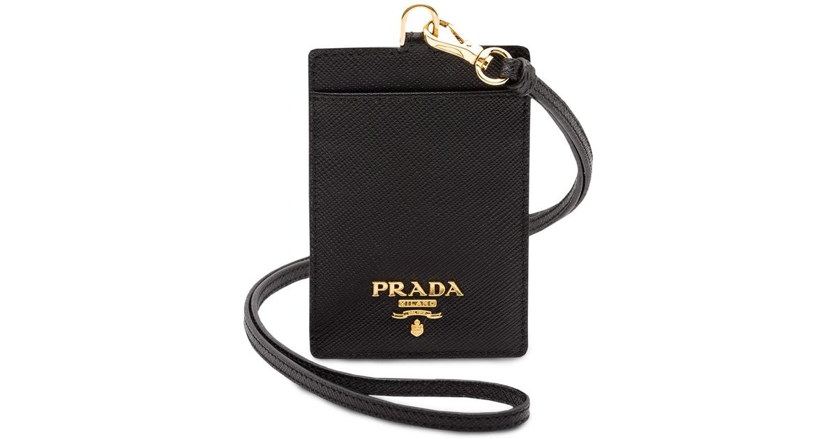 Prada Leather Id Holder Lanyard in Black | Lyst