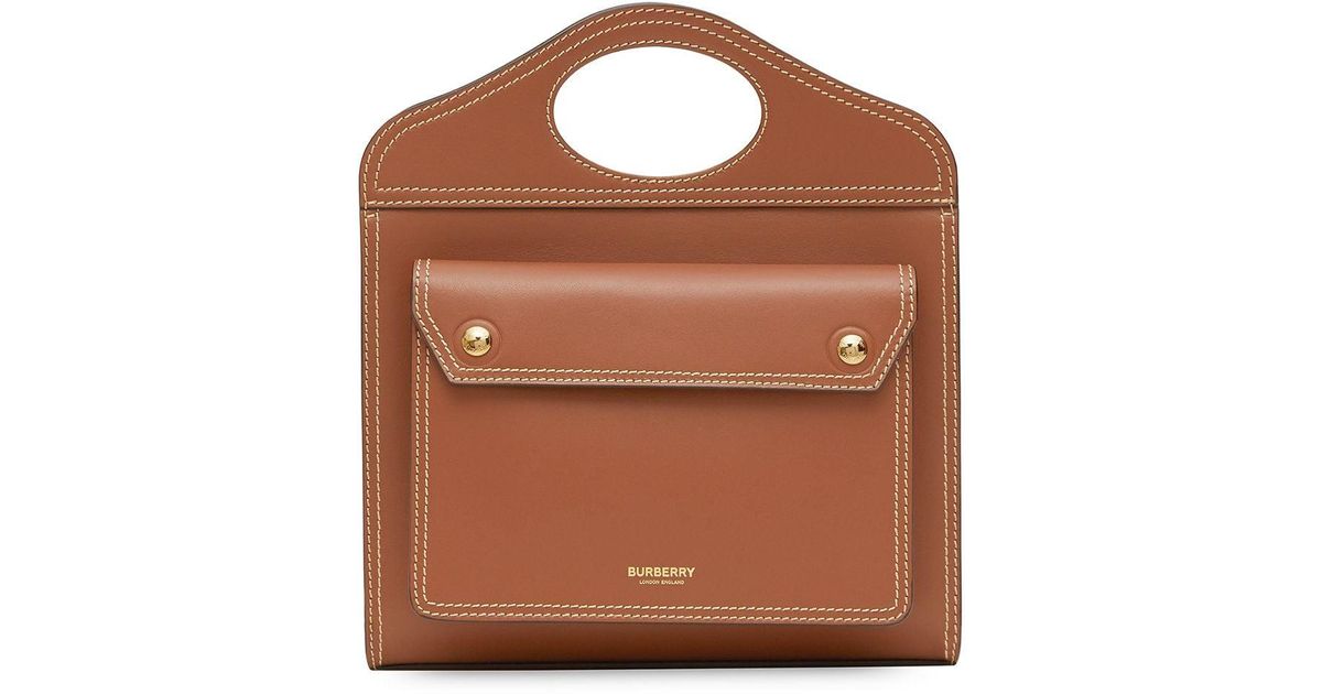 Burberry Mini Topstitched Leather Pocket Bag in Brown | Lyst