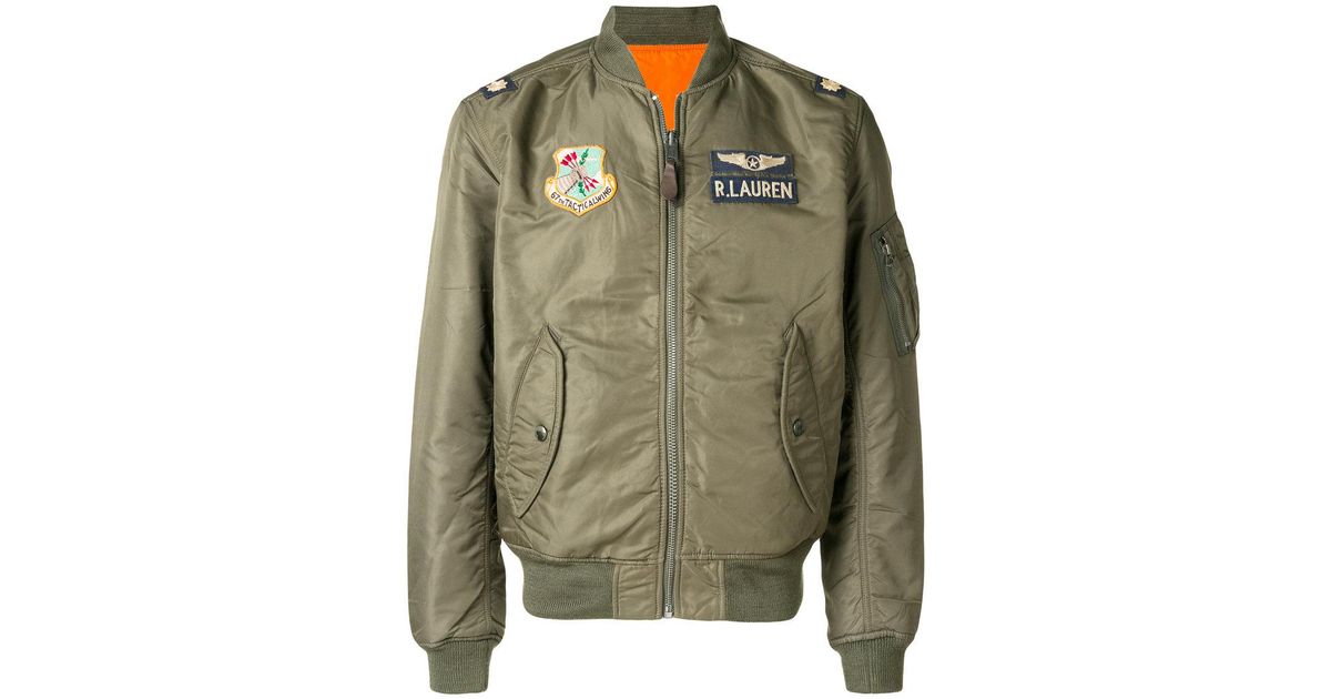 Lauren Army Nylon Bomber Appliquéd fit Jacket Polo Green Ralph Reversible Slim HwvqB6nPx