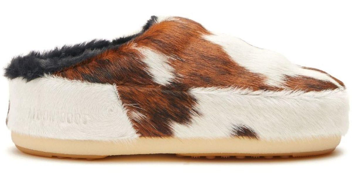 PONY MULE (THICK SOLE) WITH FAUX CALF HAIR - BLACK