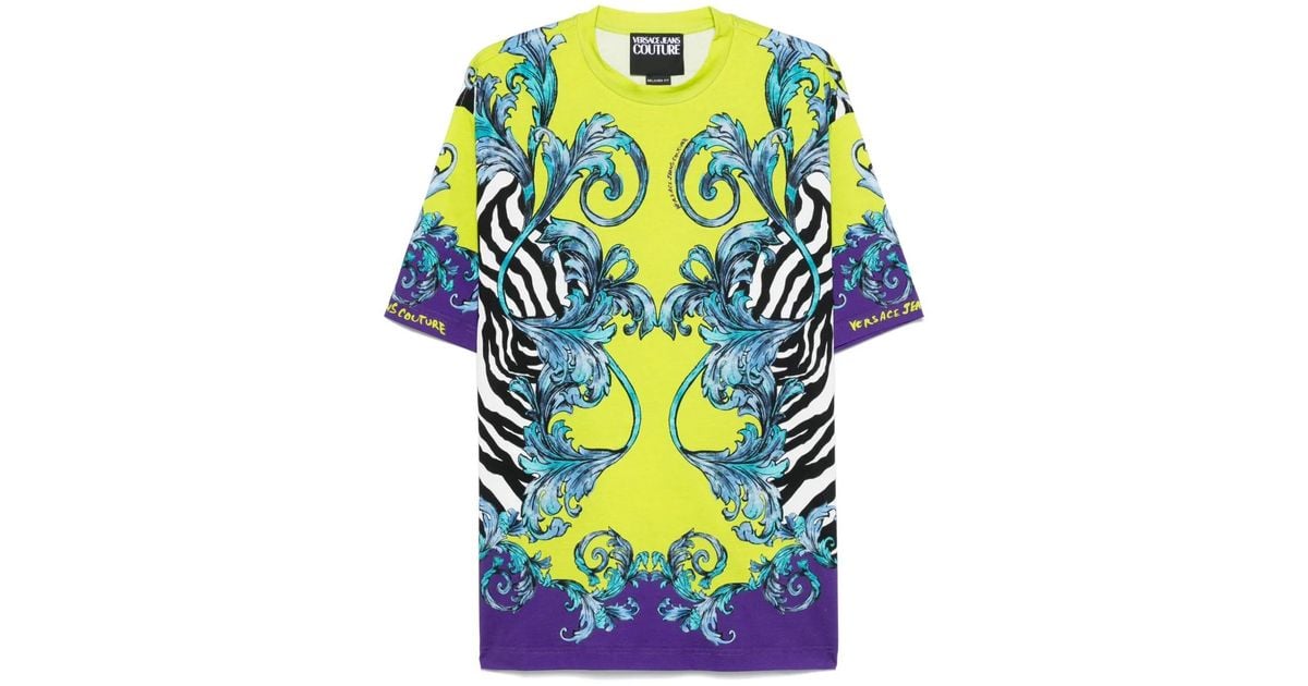 VERSACE バロッコ ステンシル Tシャツ ブルー versace-jeans-couture-designer