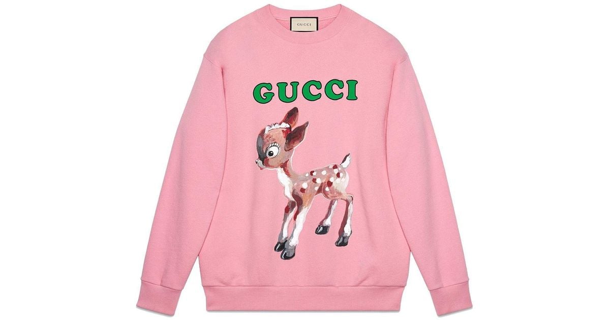 Gucci Oversize Sweatshirt With Fawn in Pink | Lyst