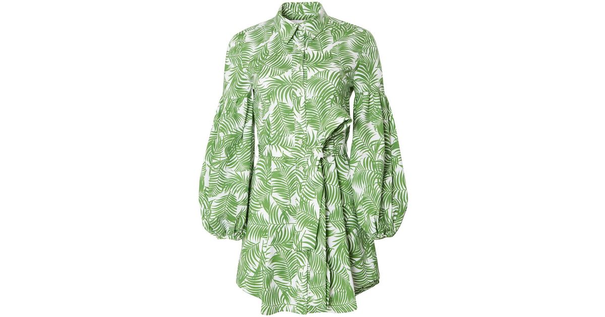 Carolina Herrera Leaf-print Belted Dress in Green | Lyst