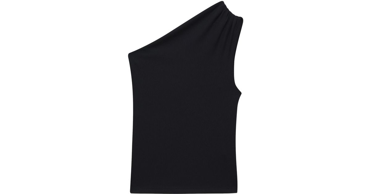 Anine Bing Camila One-shoulder Ribbed Top in Black | Lyst